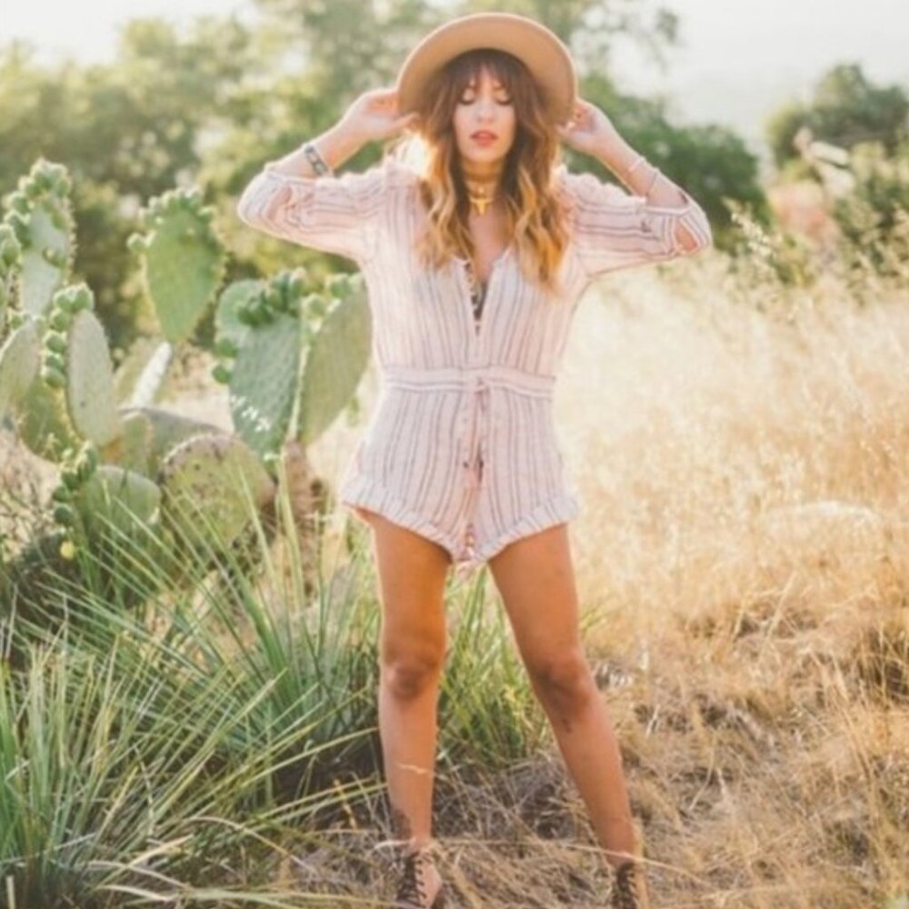 SPELL DESIGNS ISLAND BOHO PLAYSUIT ROMPER CORAL Small